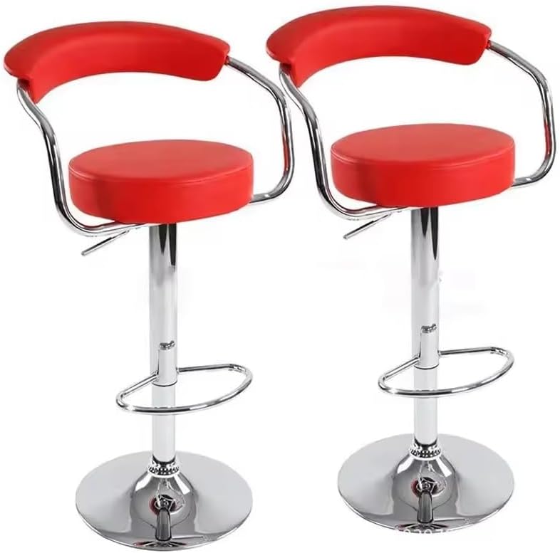 FURNITURE FIRST Imported 360 Degree Swivel Leather Barstool High Chair for Counter Bar Stools Bar Chairs for Kitchen Adjustable Height (Pack of 2) Style Nordic RED