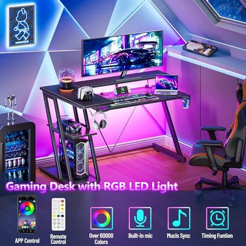 Korfile Reversible Gaming Desk With Power Outlet & Led Lights thumb #4
