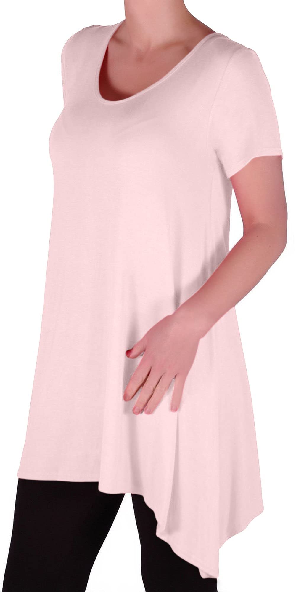 Eye Catch Women's Cream - Geneva Casual Uneven Hem Short Sleeve Loose Plain T-Shirt Tunic Top Size 26-28