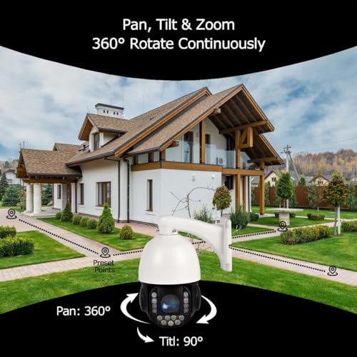 Image of 8MP 4K 25X optical 5.3-130mm Auto Tracking Outdoor PTZ Camera PoE IP wired Human Vehicle Detect Security Camera with 298ft IR,Floodlight color Night View,2-Way Audio alarm,Preset,NVR,Mobile App,360Pan