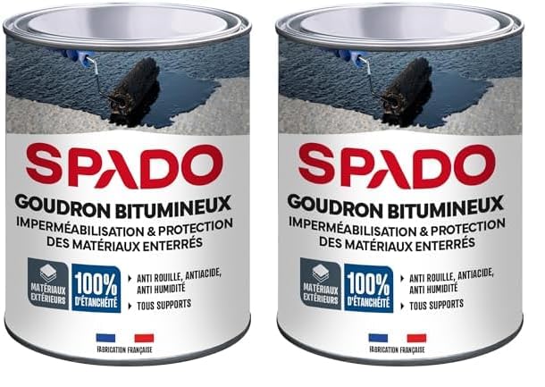 SPADO - Goudron Bitumineux - Protection des Surfaces Extérieures Enterrées & Bois - Imperméabilisant - Formule Anti-Rouille, Anti-Acide, Anti-Humidité - Fabrication...