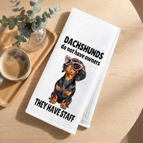 Image of Hanamiya Na Funny Dachshund Kitchen Towels 24x14 Inch, Dachshund Gifts Reusable Dish Towels for Kitchen Bathroom Decor, Waffle Weave Absorbent Tea Towel, Cute Weiner Dog Gifts for Women Mom Friend