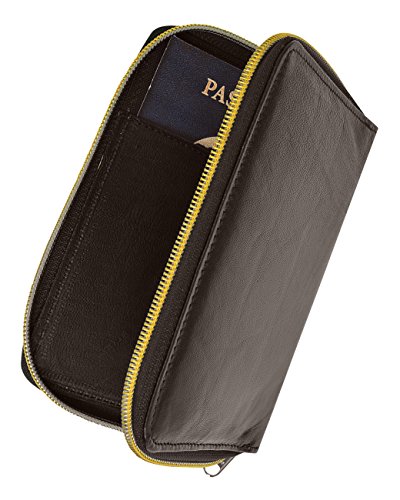 RFID Premium Leather Men's Passport Bifold Zip Around Wallet ID & Credit Card Holder (Brown)3