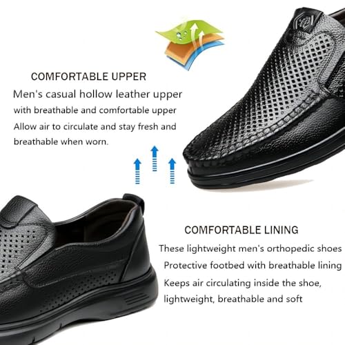 Mens Breathable Loafers Casual Leather Lightweight Genuine Summer Slip-on Hollow Business Outdoor Shoes3