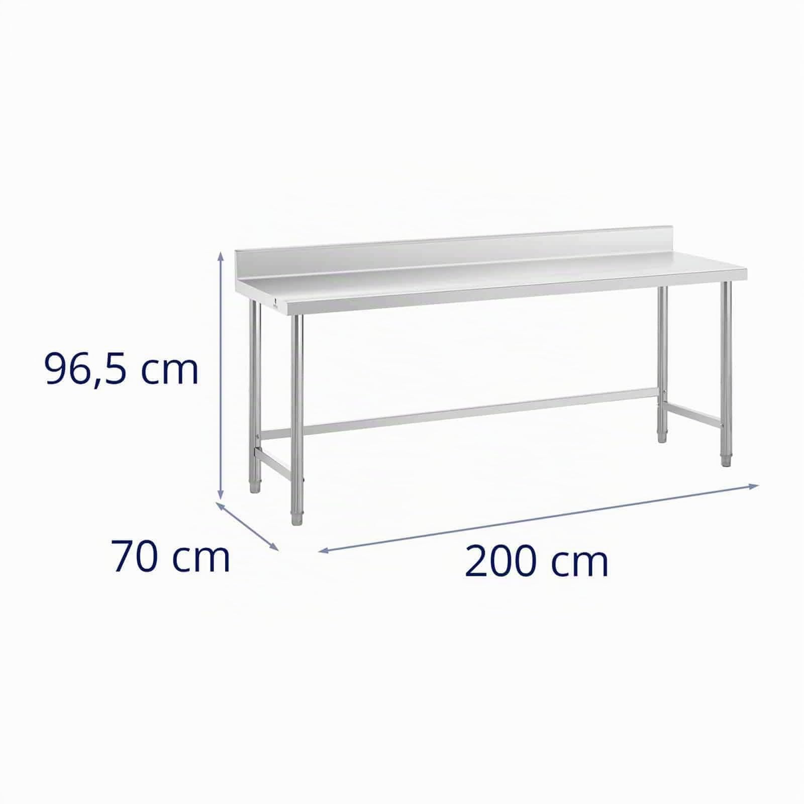 Royal Catering RCAT-200/70-SPS Edelstahltisch 200 x 70 cm Aufkantung 300 kg Tragkraft Arbeitstisch Edelstahl Gastro Tisch Arbeitstisch Küche