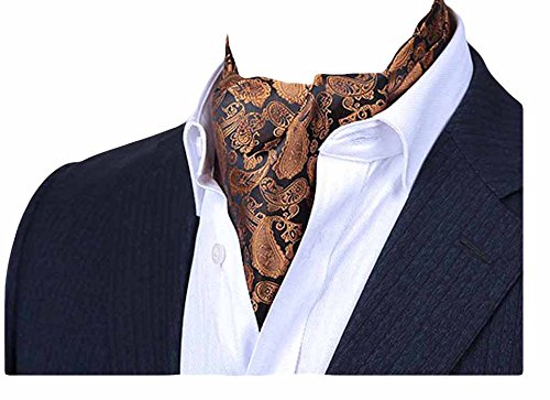 MENDENG Men's Gold Purple Paisley Jacquard Woven Silk Cravat Formal Ties Ascot