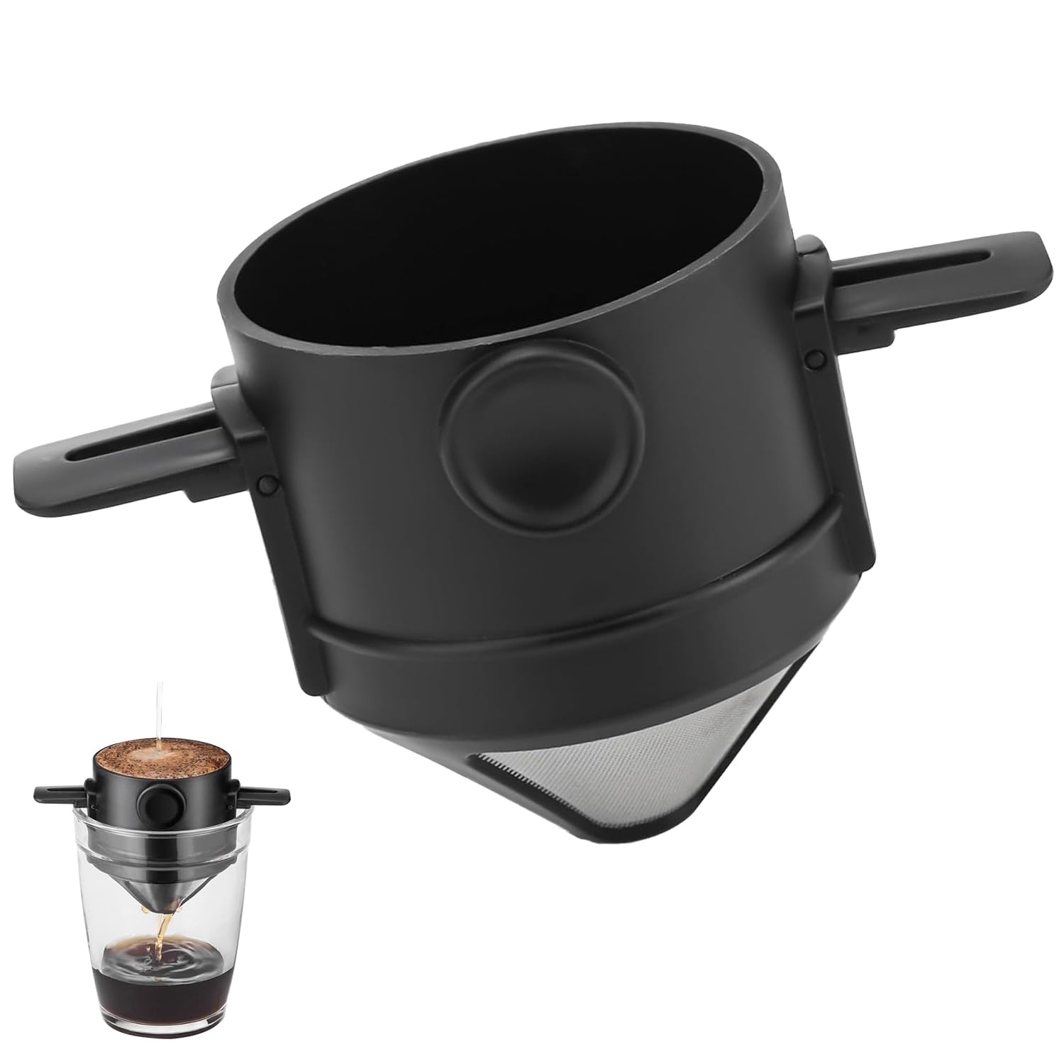 Pour Over Coffee Dripper, Portable Pour Over Coffee Dripper - Travel-Friendly Filter for Paperless Drip Cup Coffee Maker, Reusable Stainless Steel Cone Filter