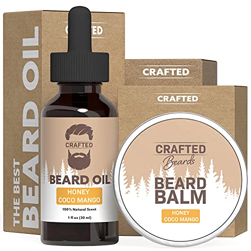 Deluxe Beard Oil and Beard Balm - For a Softer, Smoother, Moisturized Beard - Made with All-Natural and Organic Ingredients - Leave in Conditioner - Beard Care Kit for Men - Honey Coco Mango