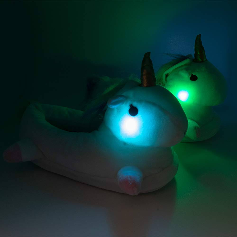 The Glowhouse Morbido Peluche Unicorn Light up Pantofole per Le Ragazze - One Size Bianco