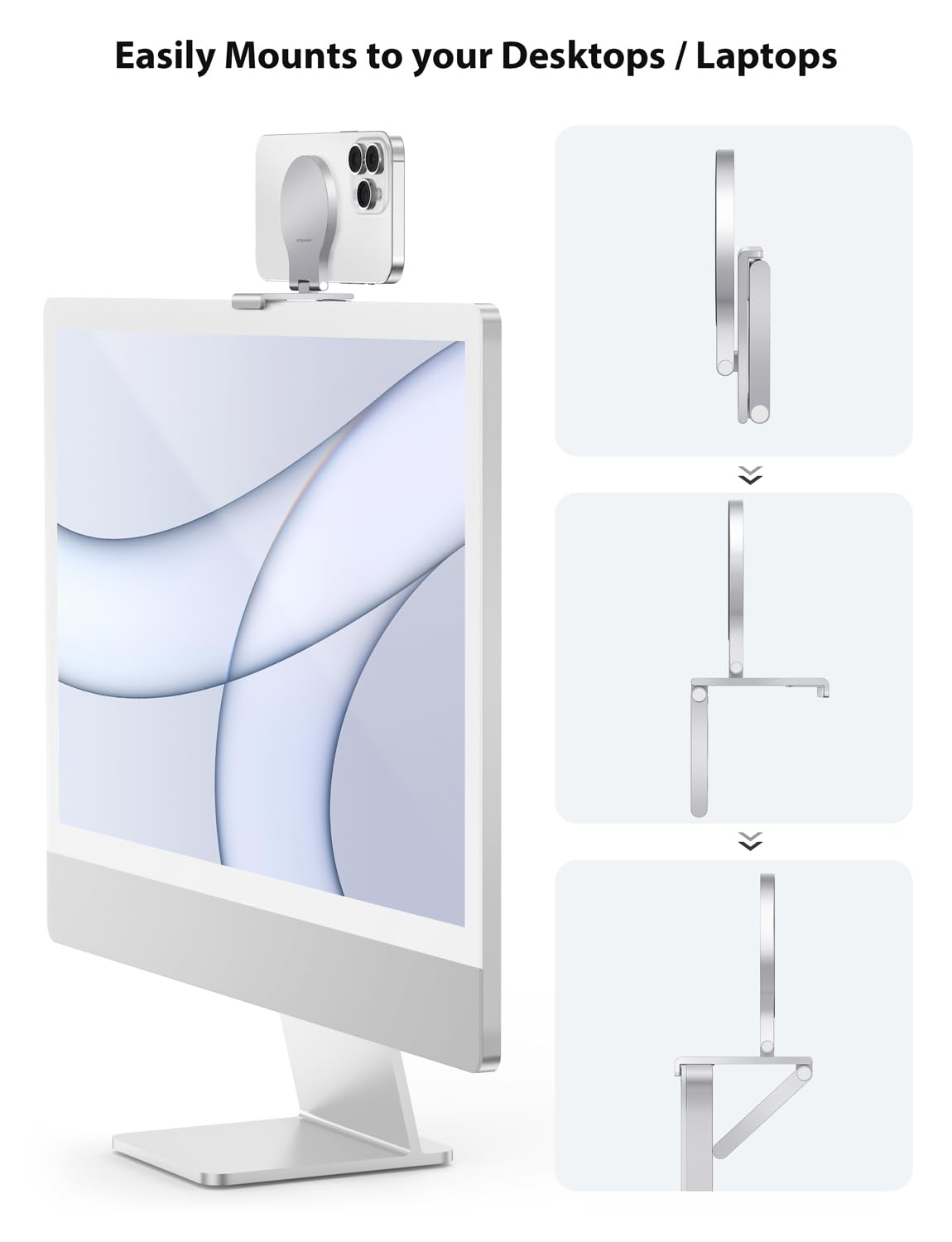 Stouchi Supporto per fotocamera continuity per iMac, supporto per webcam per iPhone compatibile con monitor desktop con Mag-Safe