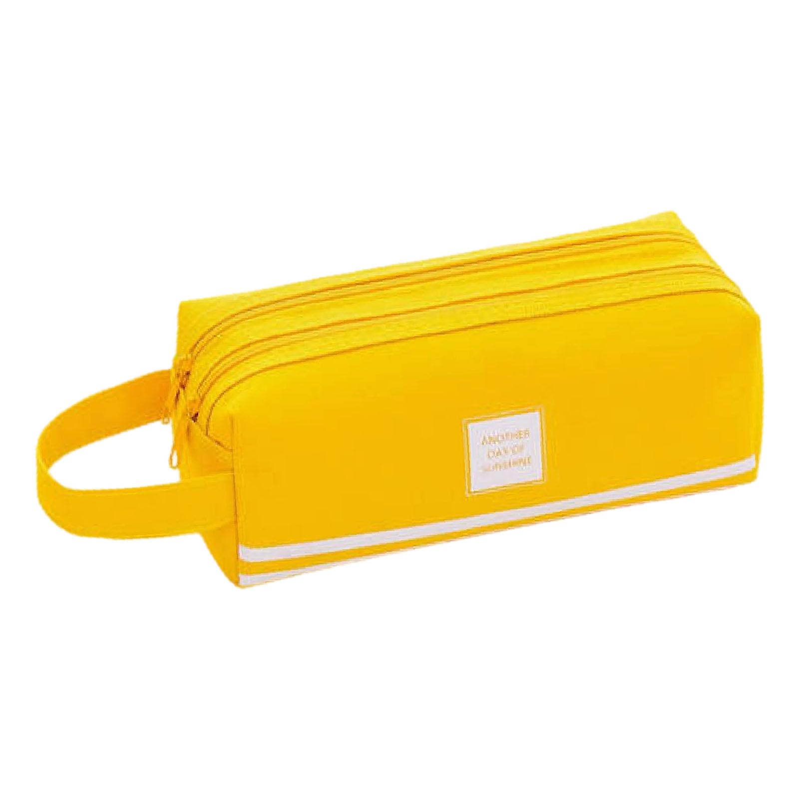 Large Capacity Pencil Case Double Layer Stationery Bag Storage Bag Organizer Holder Office Supplies Makeup Bag, Yellow, Simple and Elegant