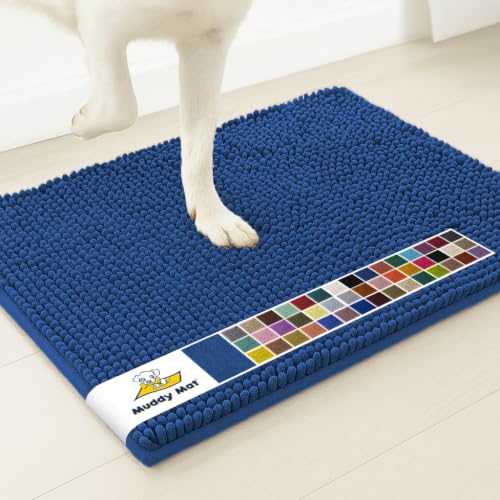 Image of Muddy Mat | Super Water Absorbent Door Mat Indoor, Microfiber Quick Dry Chenille Entryway Rug, Slip Resistant Front Door Mat, Indoor Mats for Entryway, Machine Washable Pet Rug, Navy Blue 24 inch x 40 inch