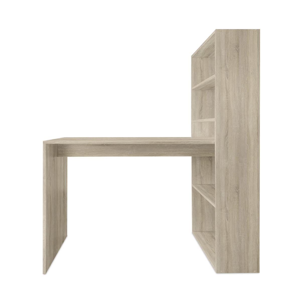 mattfy - Mesa de Escritorio Multifuncional con Estantería Integrada, Acabado en Cambria, Ideal para Espacios de Trabajo y Estudio, Medidas: 122 cm (Ancho) x 53,2 cm (Fondo) x 140 cm (Alto)