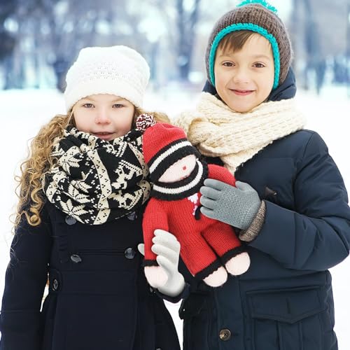 Image of ONESING Kids Knit Gloves - Stretchy Gloves for Boys Girls Winter, Solid Finger Gloves for Children