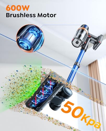 Cordless Vacuum Cleaner, 600W 50KPA 65Mins Vacuum Cleaners for Home, Upgraded Stick Vacuum with Extra Mattress Cleaning Tool, Self-Standing, Anti-Tangled Vacuum Cordless for Pet Hair/Floors/Carpets - Image 3