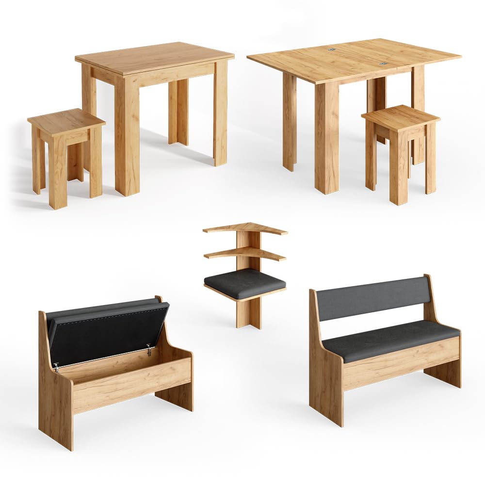 Vicco Groupe de banquettes d'angle Roman, Chêne de Force doré, 150x150cm avec Table