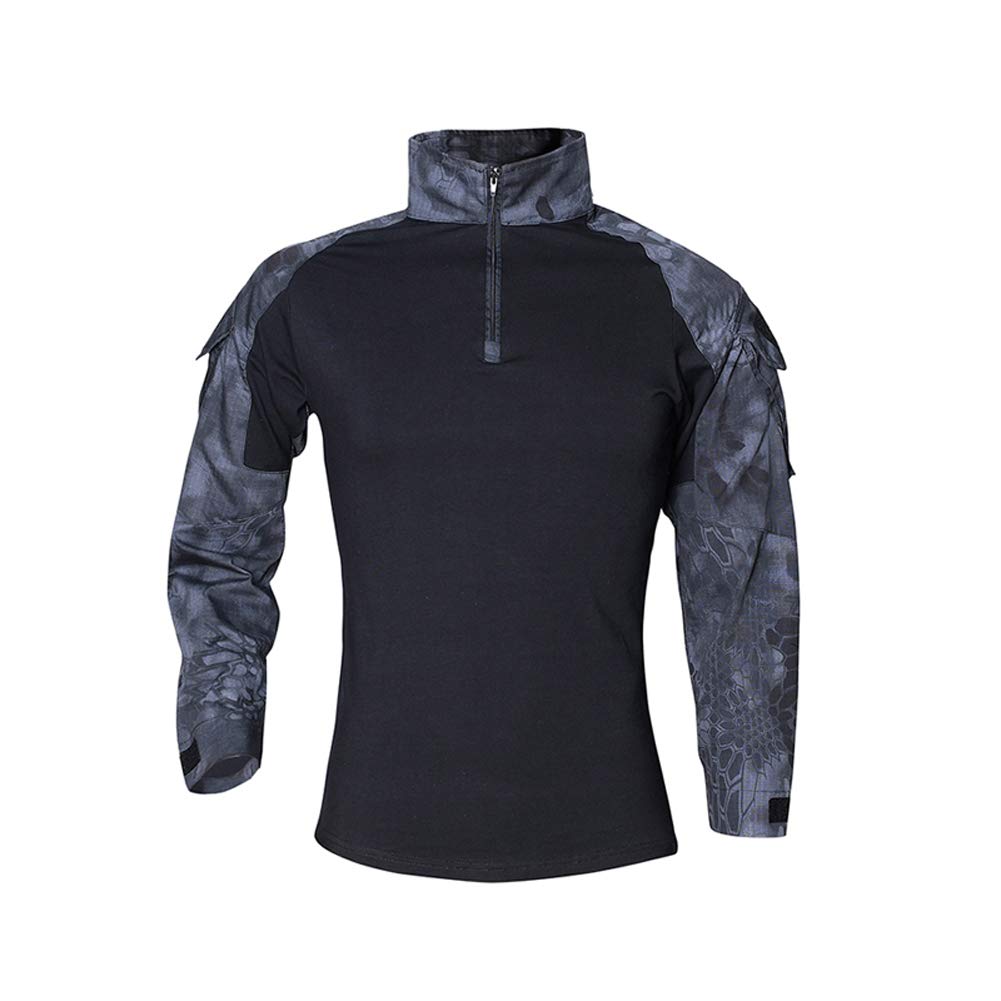 Lilychan Men's Police Black Python Pattern Shirt Long Sleeve Tactical Military Shirt Outdoor Combat Shirt (, Uk Xl(Fit Chest:40"-43"))