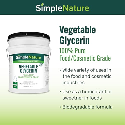 SimpleNature 100% Pure Vegetable Glycerin - 5 Gallon with Easy-Pour Spout - Natural Pure Food/Cosmetic Grade for Skincare, Haircare, Cosmetics, Soapmaking, Crafts - Softening & Moisturizing Humectant