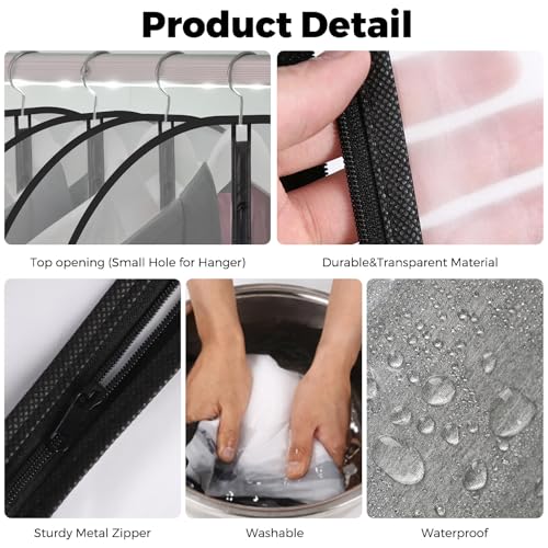 6 x Clothes Covers, Dust Resistant, Transparent Hanging Clothes Covers with Zip, Protection for Shirt Costumes, Coats - Image 4