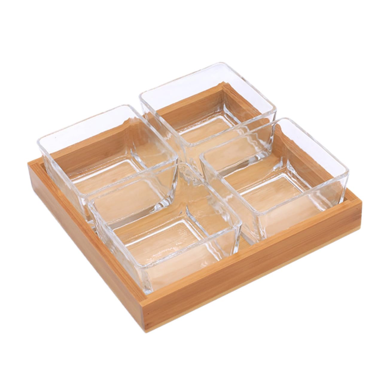 Toyvian Plateau de Service Verre Divisé avec Support Bois Assiette pour Noix et Fruits Secs Plateau Apéritif Multi-compartiments sans Couvercle pour Cuisine et Réception