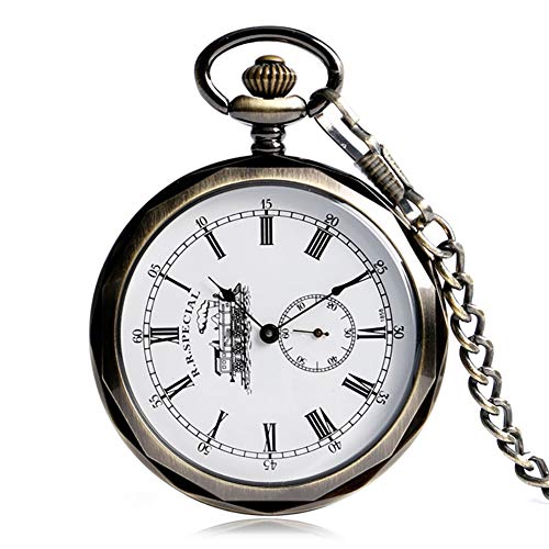 Classic Pocket Watch, Open Face Minute Locomotive Dial Pocket Watch, Hand Wind Mechanical Pocket Watches Gift for Men - JLYSHOP