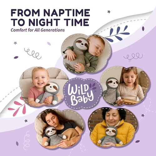WILD BABY Microwavable & Weighted Plush Toy - Sloth Stuffed Animal for Comfort & Warmth - Soft, Heatable Plushie for Snuggles - Great for Kids, Toddlers & All Ages