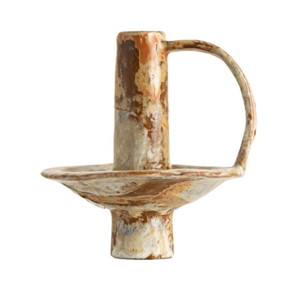 Candlestick Holder Handmade Vintage Ceramic Candle Holder Accent with Handle Glossy Home Decor for Dining Rooms(Large)
