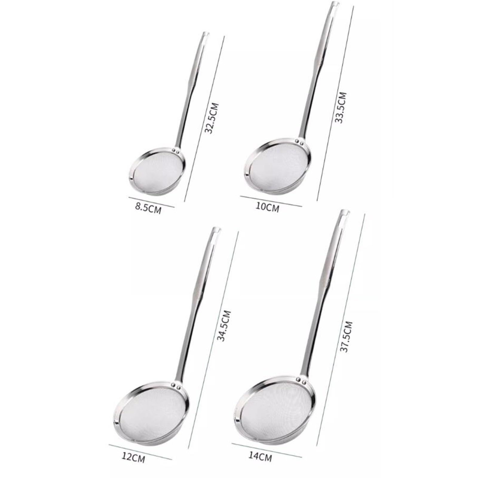 Set di 4 colini da cucina in acciaio inox (8,5/10/12/14 cm) con manico rinforzato filtro cucchiaio per scolare o scolare