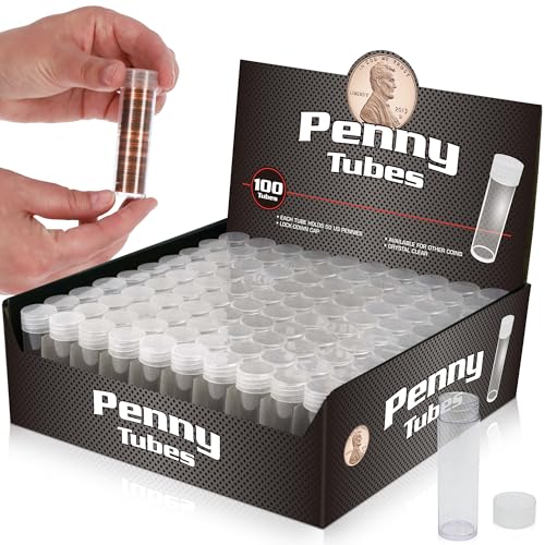 BCW Coin Tubes for US Pennies - 100ct | Holds 'Lincoln' Penny | Durable Plastic Tube Coin Holders | Coin Collecting Supplies | Penny Coin Tubes