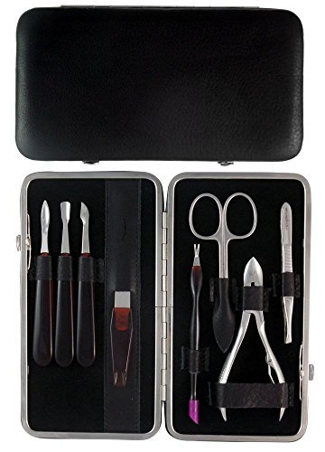 Tenartis 332 8-Piece Black Nappa Genuine Leather Manicure & Pedicure Set - Made in Italy