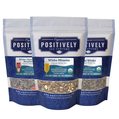 Image of Positively Tea, Organic White Tea Sampler, Loose Leaf, 4 Ounce, 3 Pack