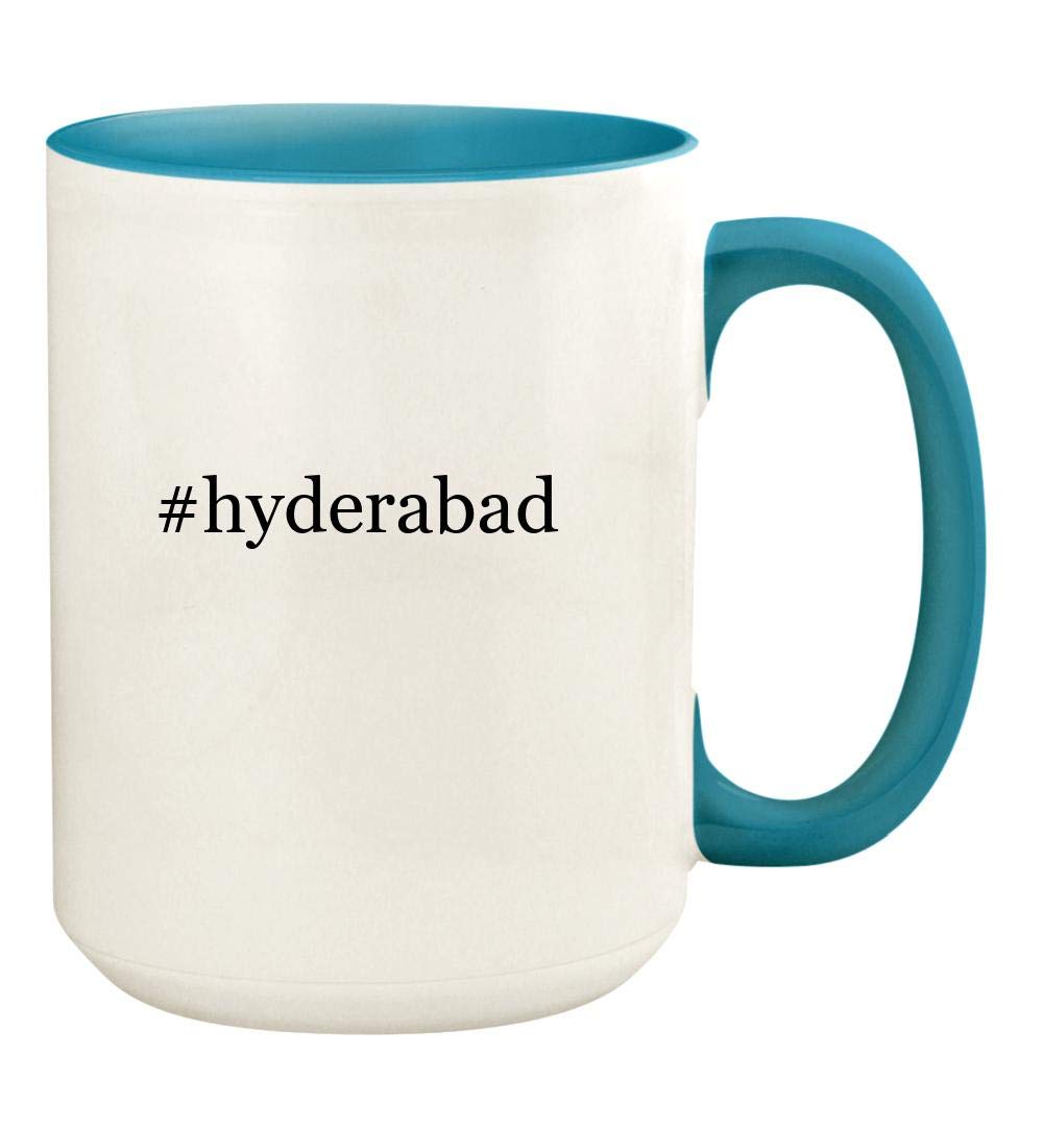 #hyderabad - 15oz Hashtag Ceramic Colored Handle and Inside Coffee Mug Cup, Light Blue