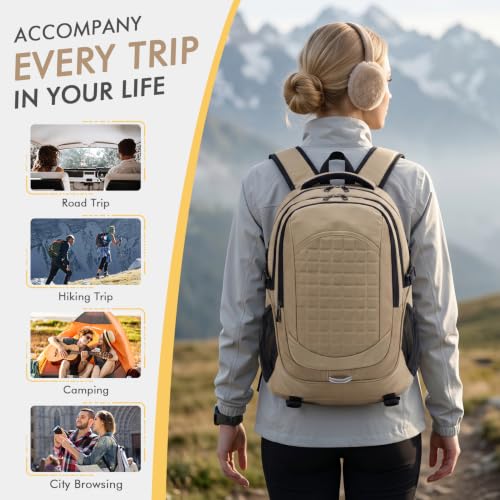 Image of 15.6 inch Laptop Backpack, Water Resistant Travel Backpack, Reflective & Multi-Pocket, Padded Straps, Underseat Carry On Luggage Ruck for Daily Commute, Business, Hiking & Weekend Trips, Khaki