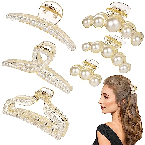 6 Pcs Pearl Hair Claw Clips, Fancy Pearl Wedding Hair Accessories Gift For Women Girls With Gift Box #TOP20