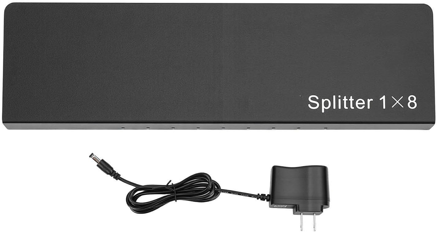 GOWENIC 4K 1x8 HDMI Splitter, 1 in 8 Out HDMI Splitter for Multiple Monitors Duplicate, for Office, Projector, HDTV (US Plug)