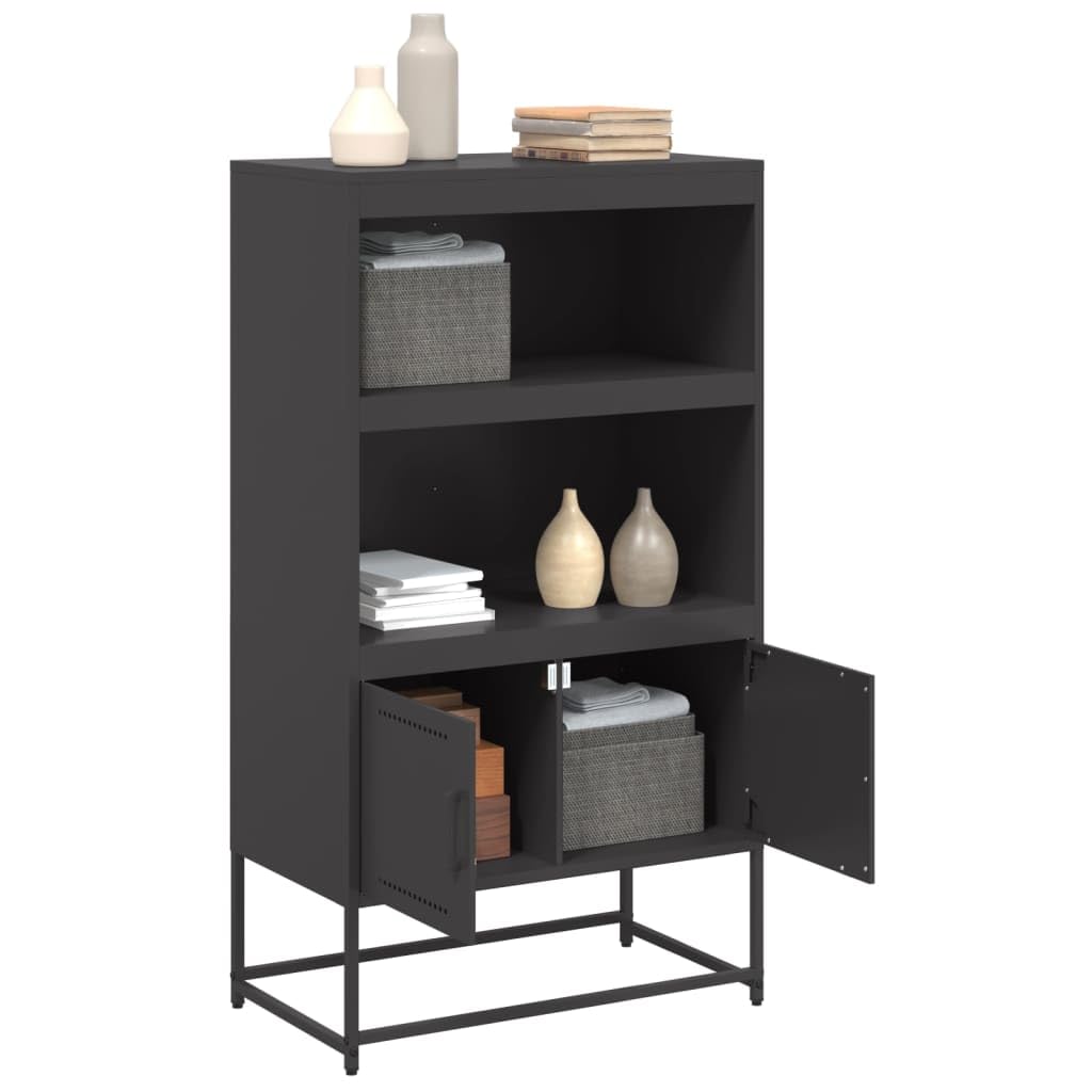 Armadio alto nero, 68,5 x 38,5 x 123,5 cm, in metallo con ante