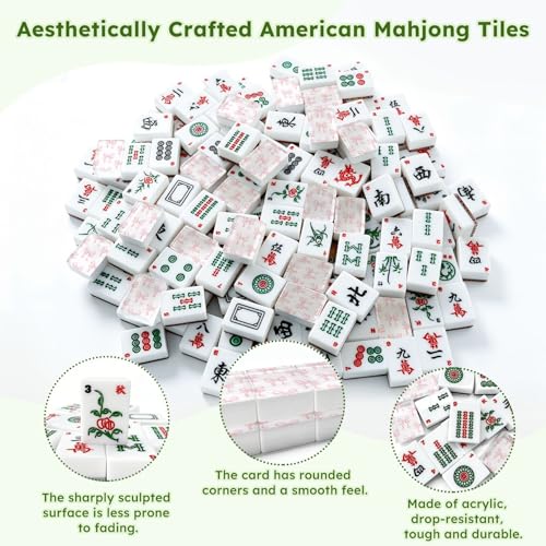 Set de Fichas American Mahjong 166 piezas con bolsa y dados miniatura 6