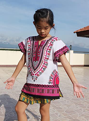 Image of RaanPahMuang Unisex Bright Africa Classic Childrens Dashiki Cotton Shirt Boys Girls