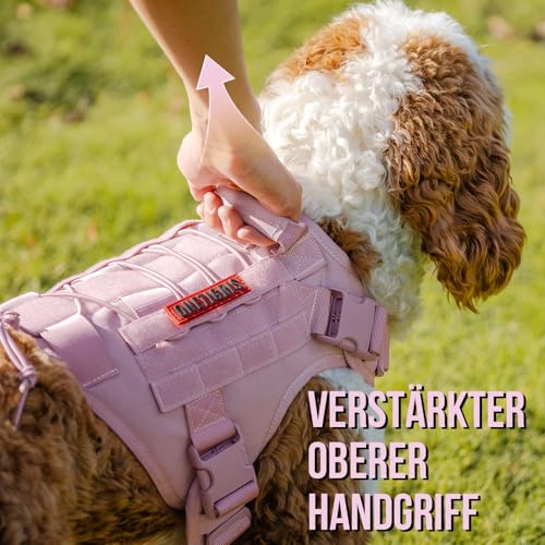 OneTigris Hundegeschirr Mittelgroße Kleine Hunde, FIRE Watcher Taktische Geschirr mit Griffe und D-Ring No Pull Verstellbar Brustgeschirr für Wandern und Trainieren (S, Rosa)