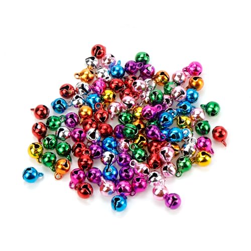 Antrader Mini Jingle Bells for Crafts 1/4 Inch 6mm,100Pcs Colorful Craft Bells Jingle Bells for Crafting Metal Craft Bells Bulk DIY Bells Small Bells for Christmas Festival Decoration