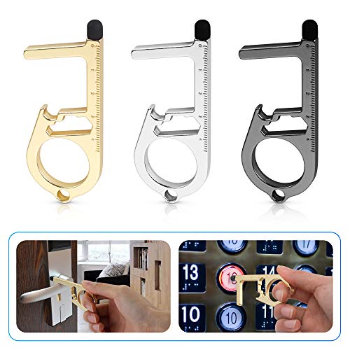 3 Pack No-Touch Door Opener Tool Button Pusher Keychain Tool with Stylus Tips Multipurpose Wine Opener Mini Ruler Mini Cell Phone Stand3 Pack