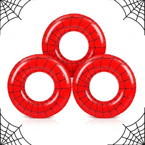 Soulchen 3 Pack Spider Web Pool Floats for Kids Adults 32.5 in Spider Inflatable Swim Rings Cartoon Tubes Floats for Swimming Water Red Pool Toys for Summer Beach Birthday Party Decorations Favors