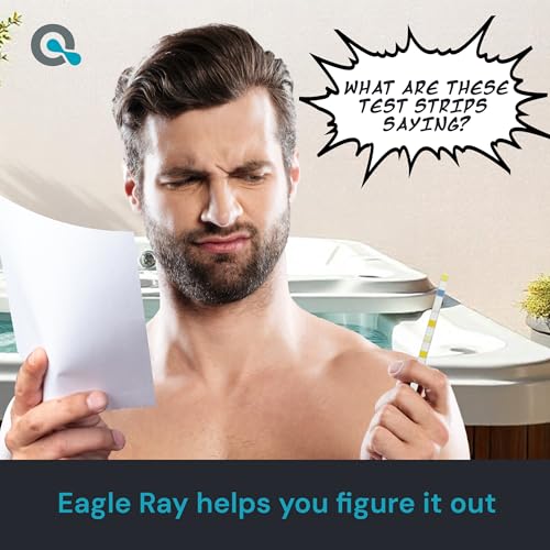 Eagle Ray Digital Water Testing Kit for Spa & Pool - Digital Hot Tub Water Tester by AquaDoc with Analyzer & Hot Tub Test Strips for Chlorine, Bromine, Total Hardness, pH and More