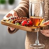Wine Appetizer Plates, James.F Mini Charcuterie Boards Accessories Cocktail Plate with Glass Holder, Cheese Plate Serving Board Gift for Picnic Parties FathersDay (Acacia Wood), Set of 2
