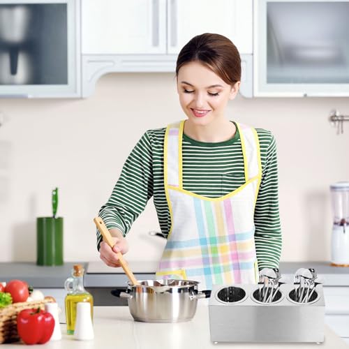 uxcell Kitchen Utensil Holder, Stainless Steel Cylinder Flatware Silverware Utensil Holder with 3 Compartments, Caddy Drying Rack Countertop Silverware Organizer for Buffets (3 Holes) - Image 6