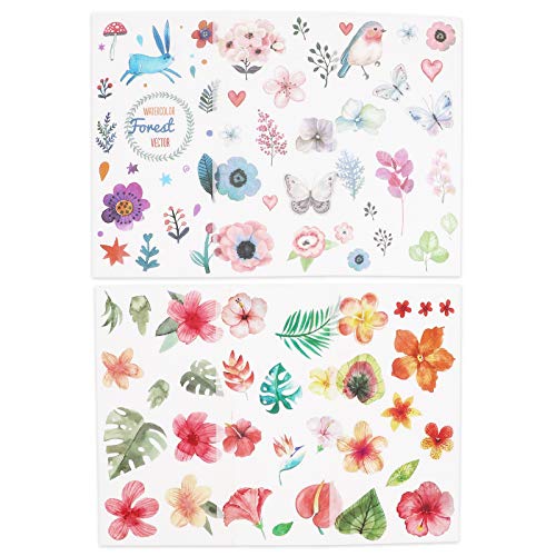 image for Knaid Watercolor Birds and Flowers Stickers Set - Decorative Sticker f