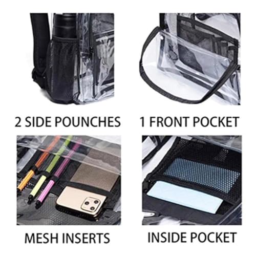 Clear Backpack,Fabric & PVC Transparent Backpack with Reinforced Strap for Women Men,Heavy Duty Transparent Bookbag,Large Capacity Clear Bag,for College Work Travel Concerts4