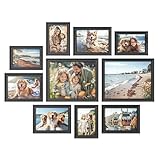 SONGMICS Picture Frames with 16 Mats, Set of 10 Collage Photo Frames, Two 8x10, Four 5x7, Four 4x6 Frames, Wall or Table Display, Christmas Gift, 12 Non-Trace Nails, Black URPF049B01