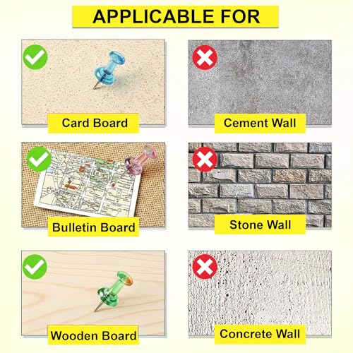 Image of 100 Pieces Steel Push Pins with Colourful Top, Durable, Strong & Sharp Thumb Tacks Pins for Notice Boards, Office & Home