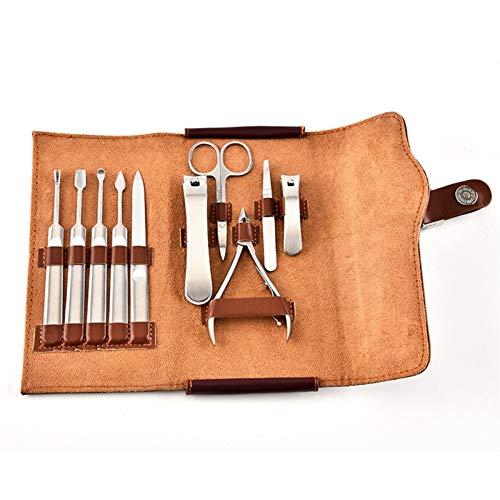 QASUF Professionelle 10-teilige Full Set Edelstahl Nagelschnipper Set Nail Art Pediküre Werkzeug Trimmer Tragbare Nagel…